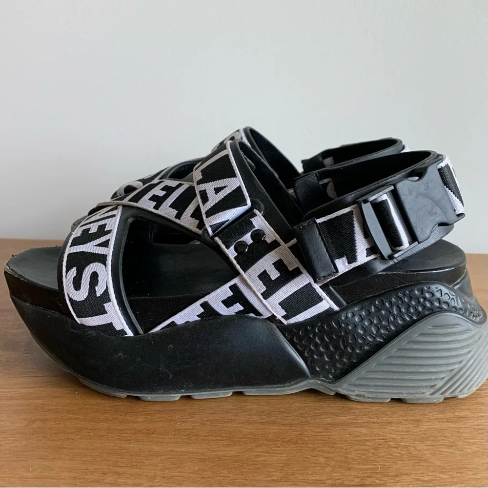Stella McCartney Black and White Logo Platform Sandals - Picture 3 of 7